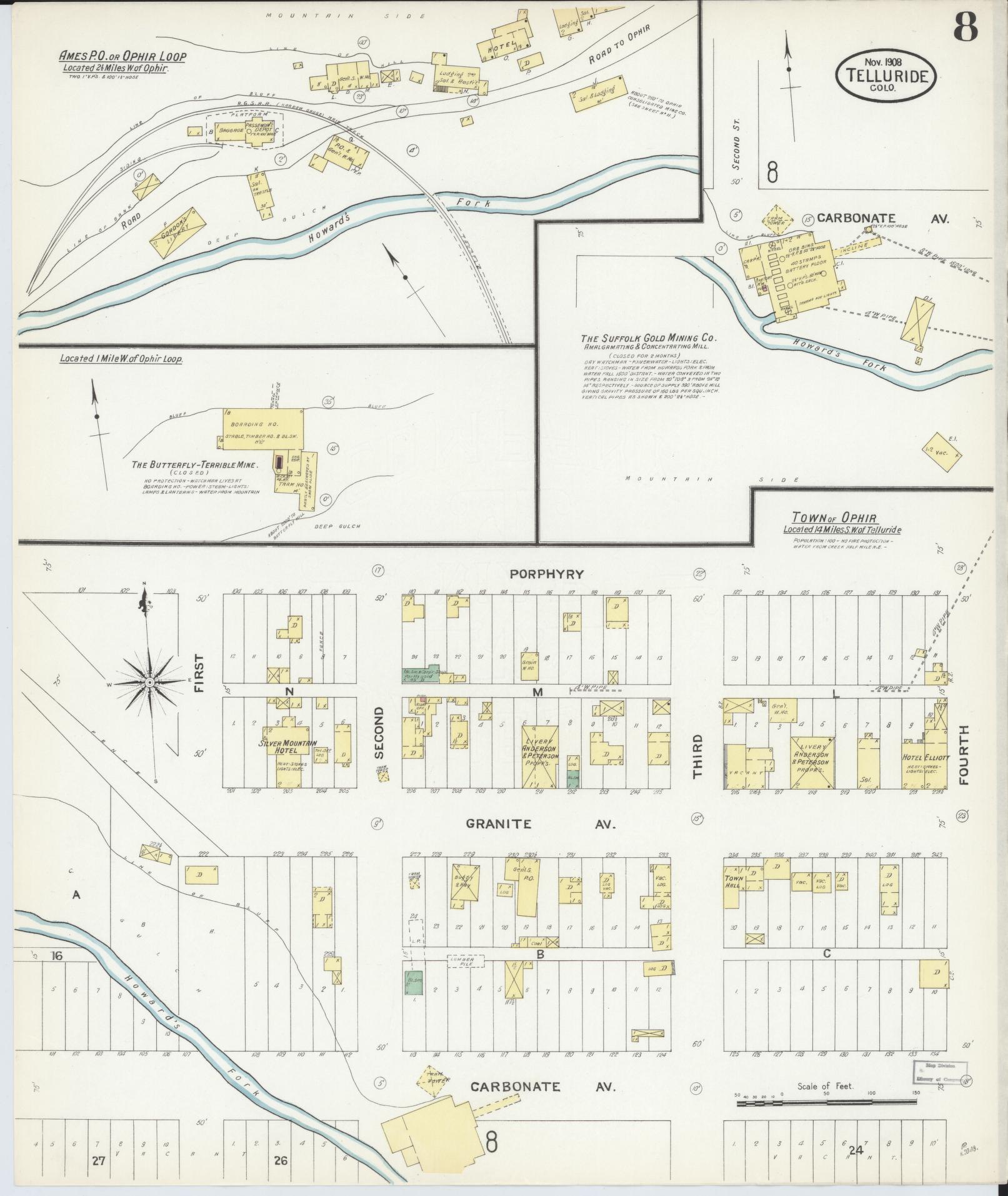 Sanborn Fire Insurance Map from Telluride, San Miguel County, Colorado (1908), Sheet #0008 - Complete Map Set gallery image, historic Sanborn map, vintage wall art, Colorado Colorado