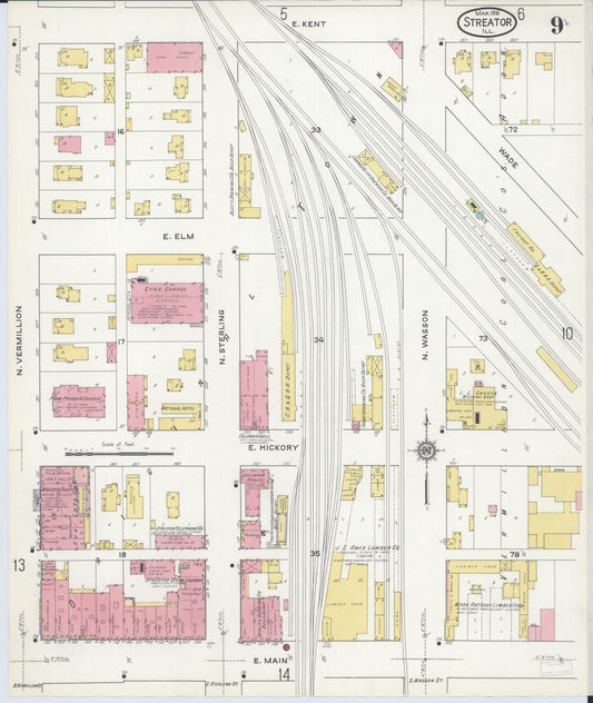 Sanborn Fire Insurance Map from Streator, La Salle County, Illinois (1916), Sheet #0009 - Historic Sanborn Fire Insurance Map Print, vintage old map wall art, antique decor, genealogy gift, Illinois Illinois map