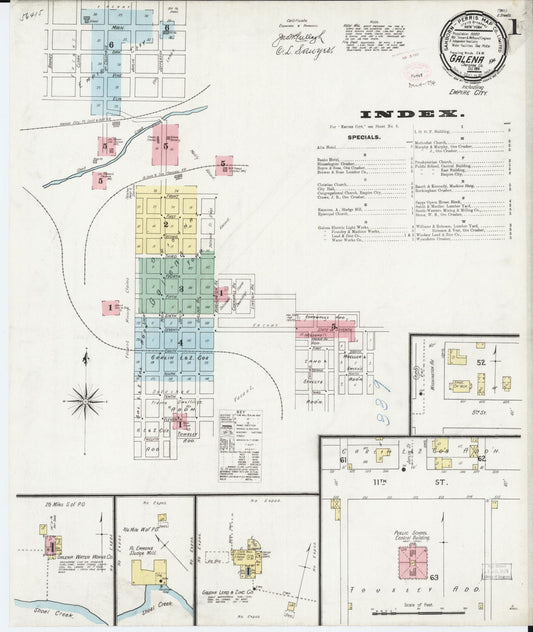 Sanborn Fire Insurance Map from Galena, Cherokee County, Kansas (1894), Sheet #0001 - Historic Sanborn Fire Insurance Map Print, vintage old map wall art, antique decor, genealogy gift, Kansas Kansas map