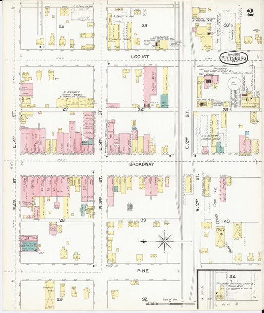 Sanborn Fire Insurance Map from Pittsburg, Crawford County, Kansas (1892), Sheet #0002 - Historic Sanborn Fire Insurance Map Print, vintage old map wall art, antique decor, genealogy gift, Kansas Kansas map