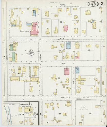 Sanborn Fire Insurance Map from Belton, Bell County, Texas (1896), Sheet #0003 - Historic Sanborn Fire Insurance Map Print, vintage old map wall art, antique decor, genealogy gift, Texas Texas map