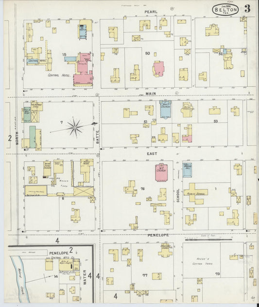 Sanborn Fire Insurance Map from Belton, Bell County, Texas (1896), Sheet #0003 - Historic Sanborn Fire Insurance Map Print, vintage old map wall art, antique decor, genealogy gift, Texas Texas map