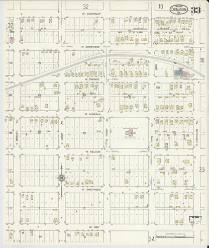 Sanborn Fire Insurance Map from Denison, Grayson County, Texas (1914), Sheet #0033 - Historic Sanborn Fire Insurance Map Print, vintage old map wall art, antique decor, genealogy gift, Texas Texas map