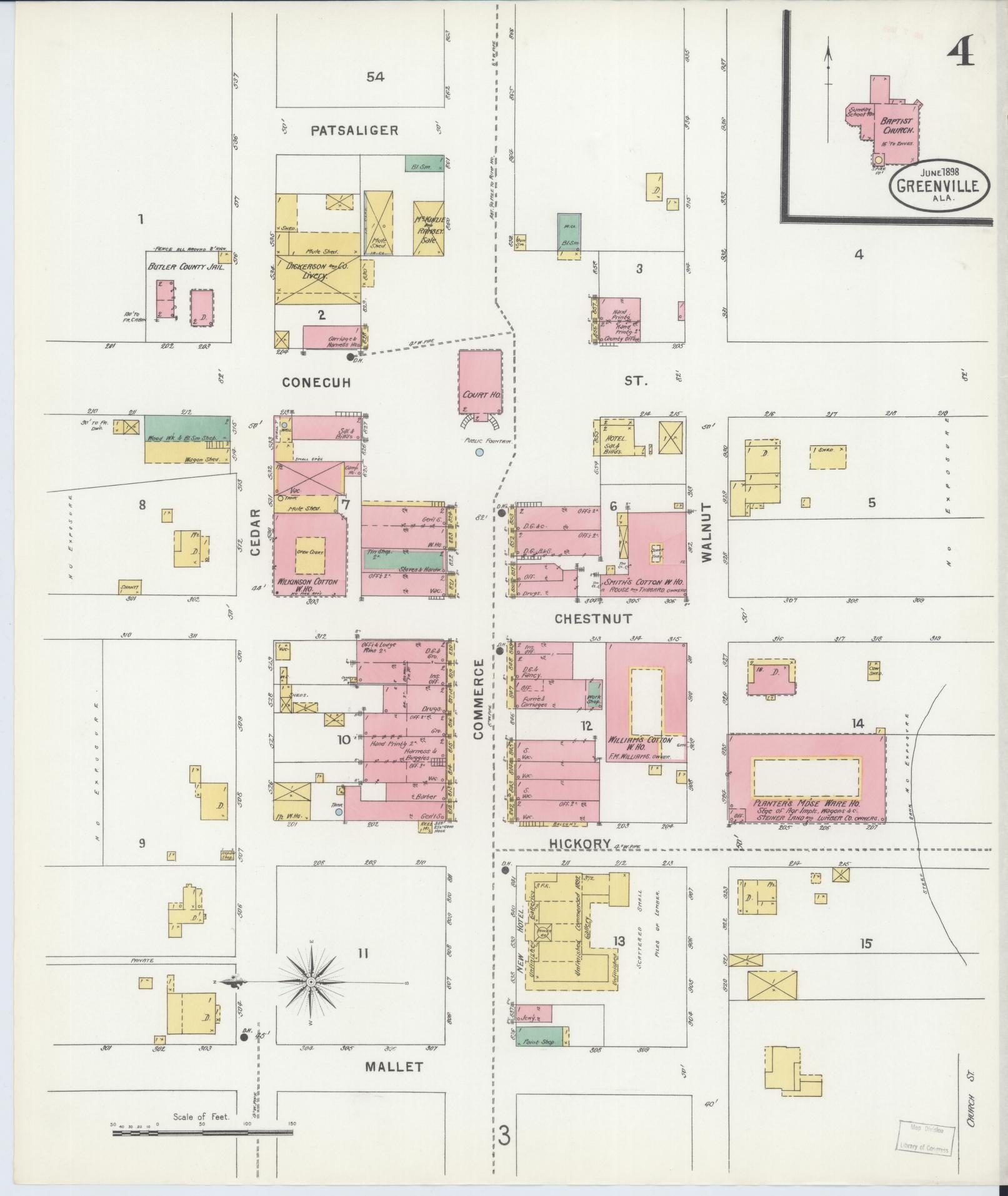 Sanborn Fire Insurance Map from Greenville, Butler County, Alabama (1898), Sheet #0004 - Historic Sanborn Fire Insurance Map Print, vintage old map wall art, antique decor, genealogy gift, Alabama Alabama map