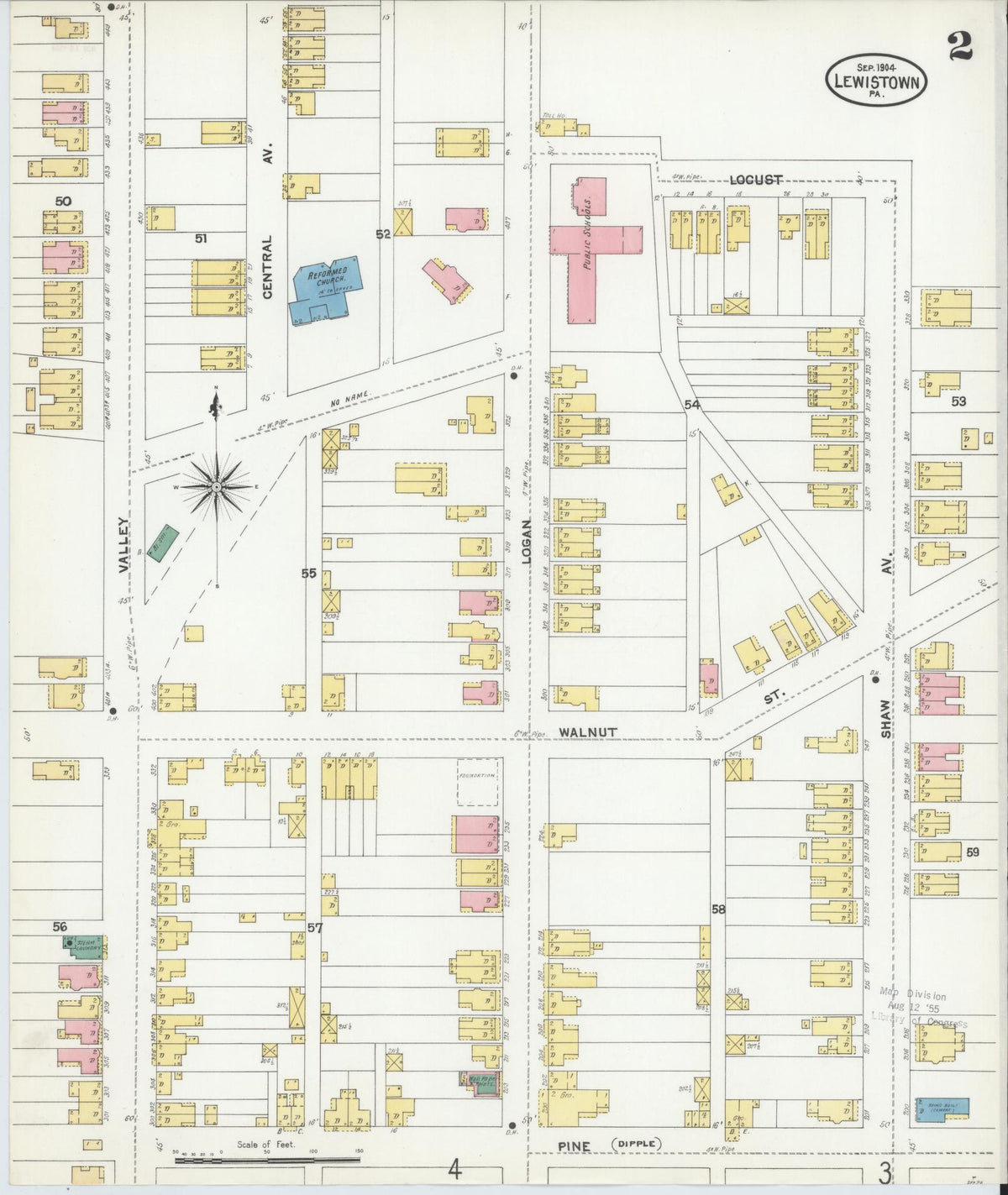 Sanborn Fire Insurance Map from Lewistown, Mifflin County, Pennsylvania (1904), Sheet #0002 - Complete Map Set gallery image, historic Sanborn map, vintage wall art, Pennsylvania Pennsylvania