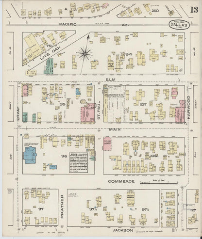 Sanborn Fire Insurance Map from Dallas, Dallas County, Texas (1885), Sheet #0013 - Complete Map Set gallery image, historic Sanborn map, vintage wall art, Texas Texas
