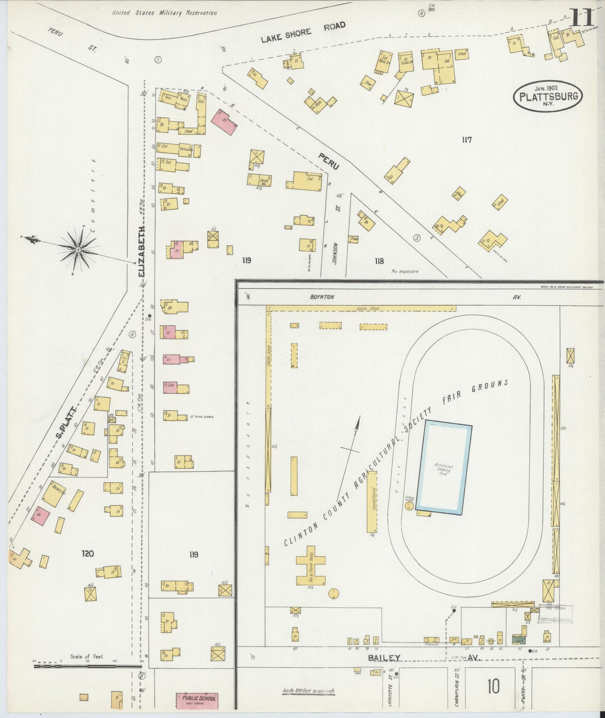 Sanborn Fire Insurance Map from Plattsburg, Clinton County, New York (1902), Sheet #0011 - Complete Map Set gallery image, historic Sanborn map, vintage wall art, New York New York