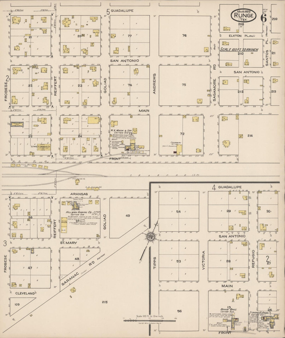 Sanborn Fire Insurance Map from Runge, Karnes County, Texas (1922), Sheet #0006 - Historic Sanborn Fire Insurance Map Print, vintage old map wall art, antique decor, genealogy gift, Texas Texas map