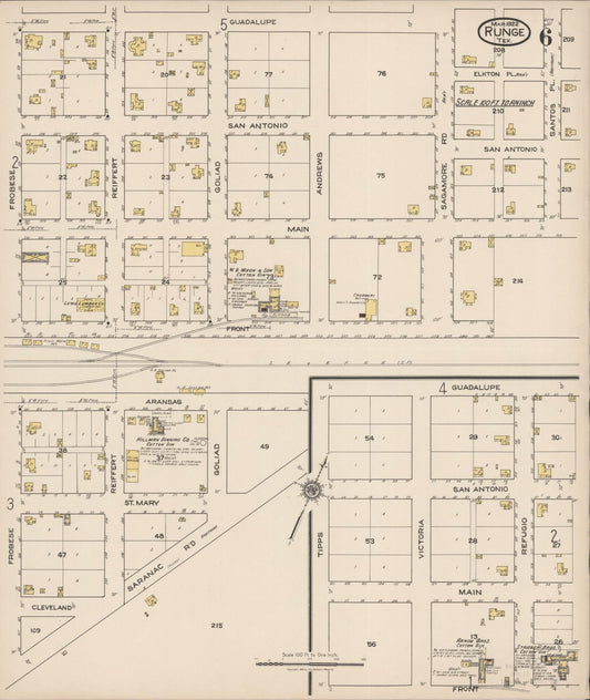 Sanborn Fire Insurance Map from Runge, Karnes County, Texas (1922), Sheet #0006 - Historic Sanborn Fire Insurance Map Print, vintage old map wall art, antique decor, genealogy gift, Texas Texas map