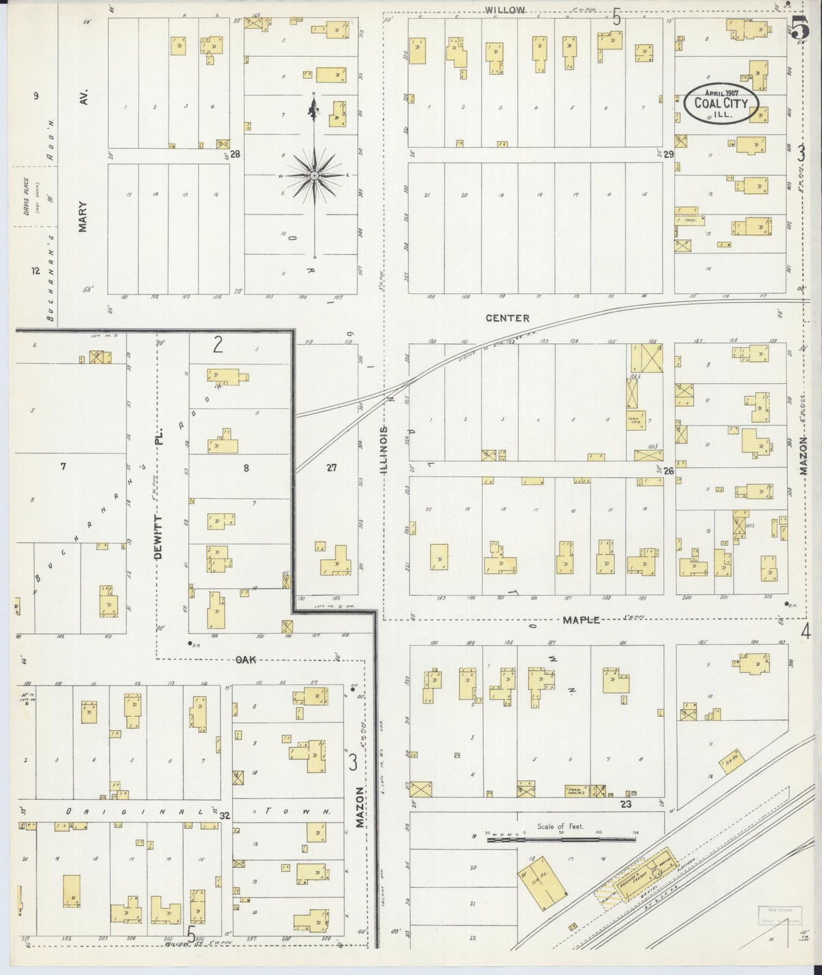 Sanborn Fire Insurance Map from Coal City, Grundy County, Illinois (1907), Sheet #0005 - Complete Map Set gallery image, historic Sanborn map, vintage wall art, Illinois Illinois