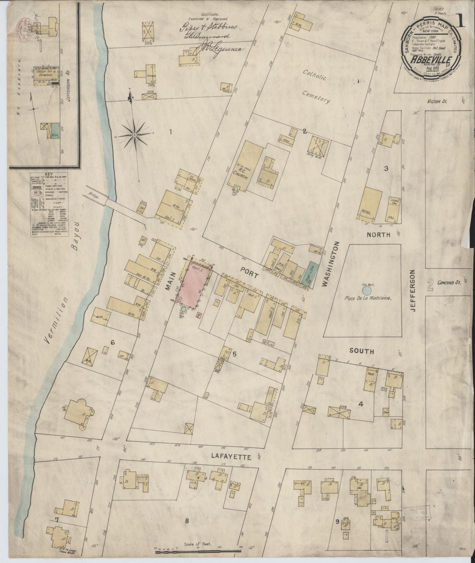 Sanborn Fire Insurance Map from Abbeville, Vermilion Parish, Louisiana (1895), Sheet #0001 - Historic Sanborn Fire Insurance Map Print, vintage old map wall art, antique decor, genealogy gift, Louisiana Louisiana map
