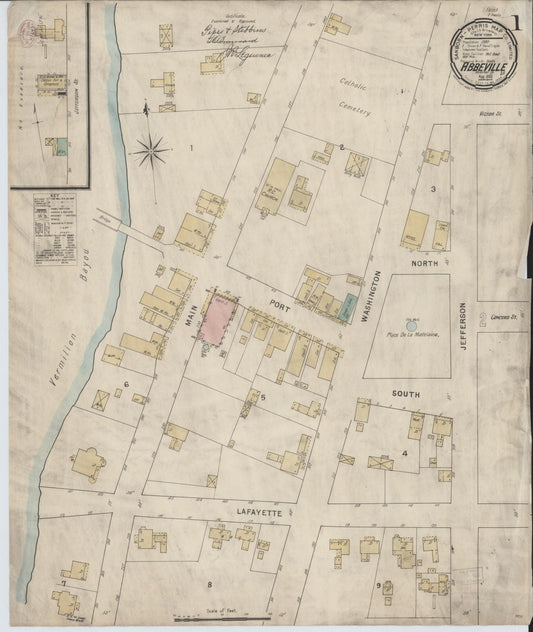 Sanborn Fire Insurance Map from Abbeville, Vermilion Parish, Louisiana (1895), Sheet #0001 - Historic Sanborn Fire Insurance Map Print, vintage old map wall art, antique decor, genealogy gift, Louisiana Louisiana map
