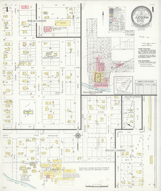 Sanborn Fire Insurance Map from Judsonia, White County, Arkansas (1938), Sheet #0001 - Historic Sanborn Fire Insurance Map Print, vintage old map wall art, antique decor, genealogy gift, Arkansas Arkansas map