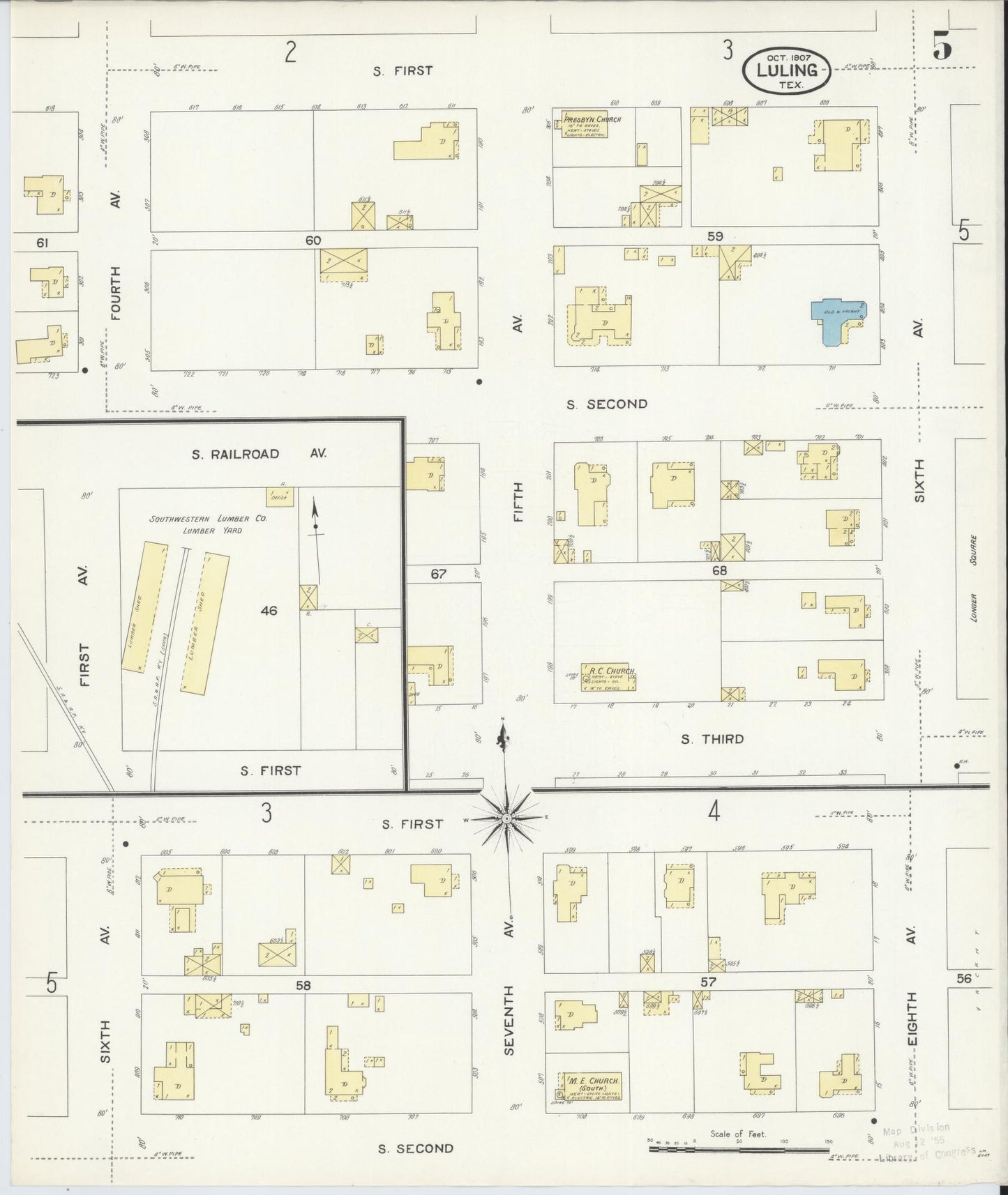 Sanborn Fire Insurance Map from Luling, Caldwell County, Texas (1907), Sheet #0005 - Historic Sanborn Fire Insurance Map Print, vintage old map wall art, antique decor, genealogy gift, Texas Texas map