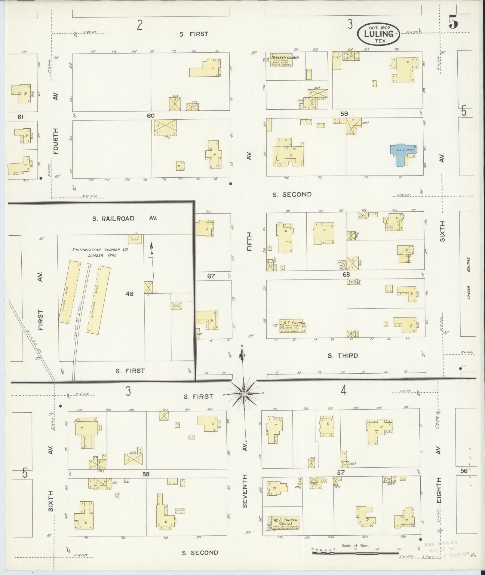 Sanborn Fire Insurance Map from Luling, Caldwell County, Texas (1907), Sheet #0005 - Historic Sanborn Fire Insurance Map Print, vintage old map wall art, antique decor, genealogy gift, Texas Texas map