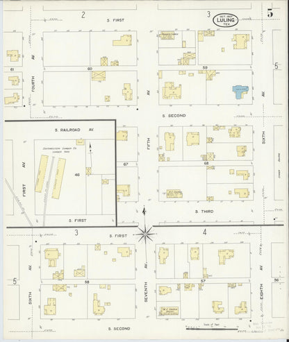 Sanborn Fire Insurance Map from Luling, Caldwell County, Texas (1907), Sheet #0005 - Historic Sanborn Fire Insurance Map Print, vintage old map wall art, antique decor, genealogy gift, Texas Texas map