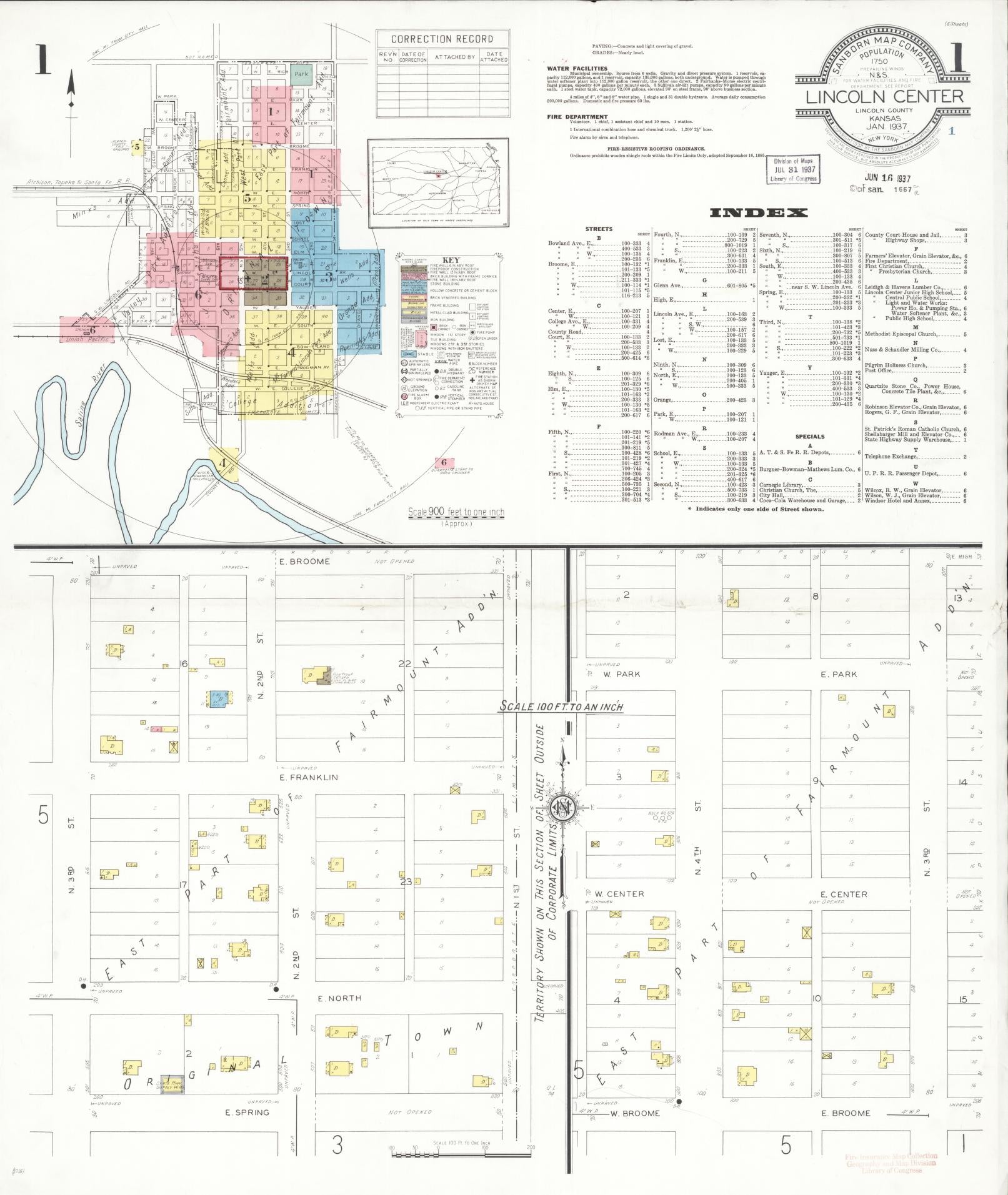Sanborn Fire Insurance Map from Lincoln, Lincoln County, Kansas. (1937) – Historic Sanborn Fire Insurance Map Print