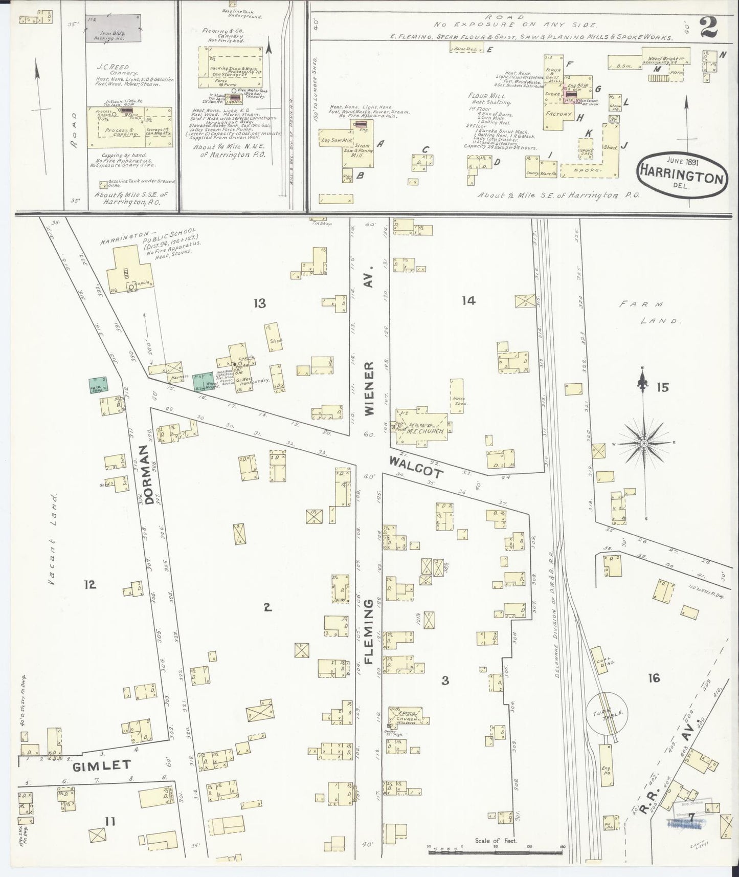 Sanborn Fire Insurance Map from Harrington, Kent County, Delaware (1891), Sheet #0002 - Historic Sanborn Fire Insurance Map Print, vintage old map wall art, antique decor, genealogy gift, Delaware Delaware map