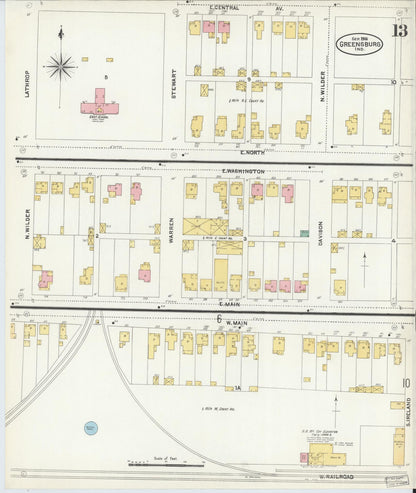 Sanborn Fire Insurance Map from Greensburg, Decatur County, Indiana (1906), Sheet #0013 - Historic Sanborn Fire Insurance Map Print, vintage old map wall art, antique decor, genealogy gift, Indiana Indiana map