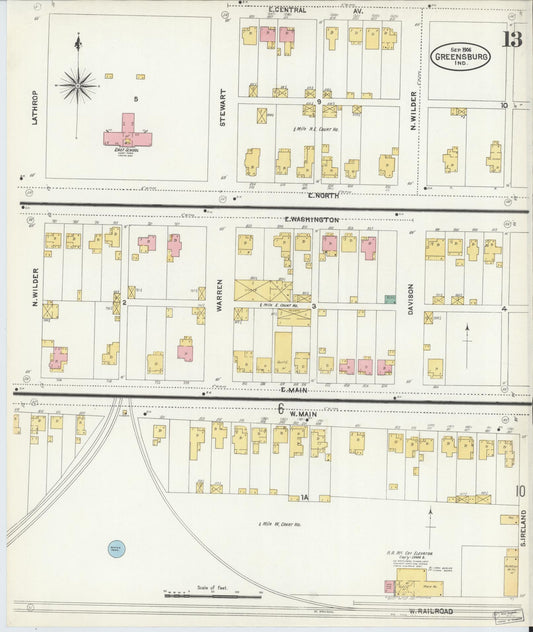 Sanborn Fire Insurance Map from Greensburg, Decatur County, Indiana (1906), Sheet #0013 - Historic Sanborn Fire Insurance Map Print, vintage old map wall art, antique decor, genealogy gift, Indiana Indiana map