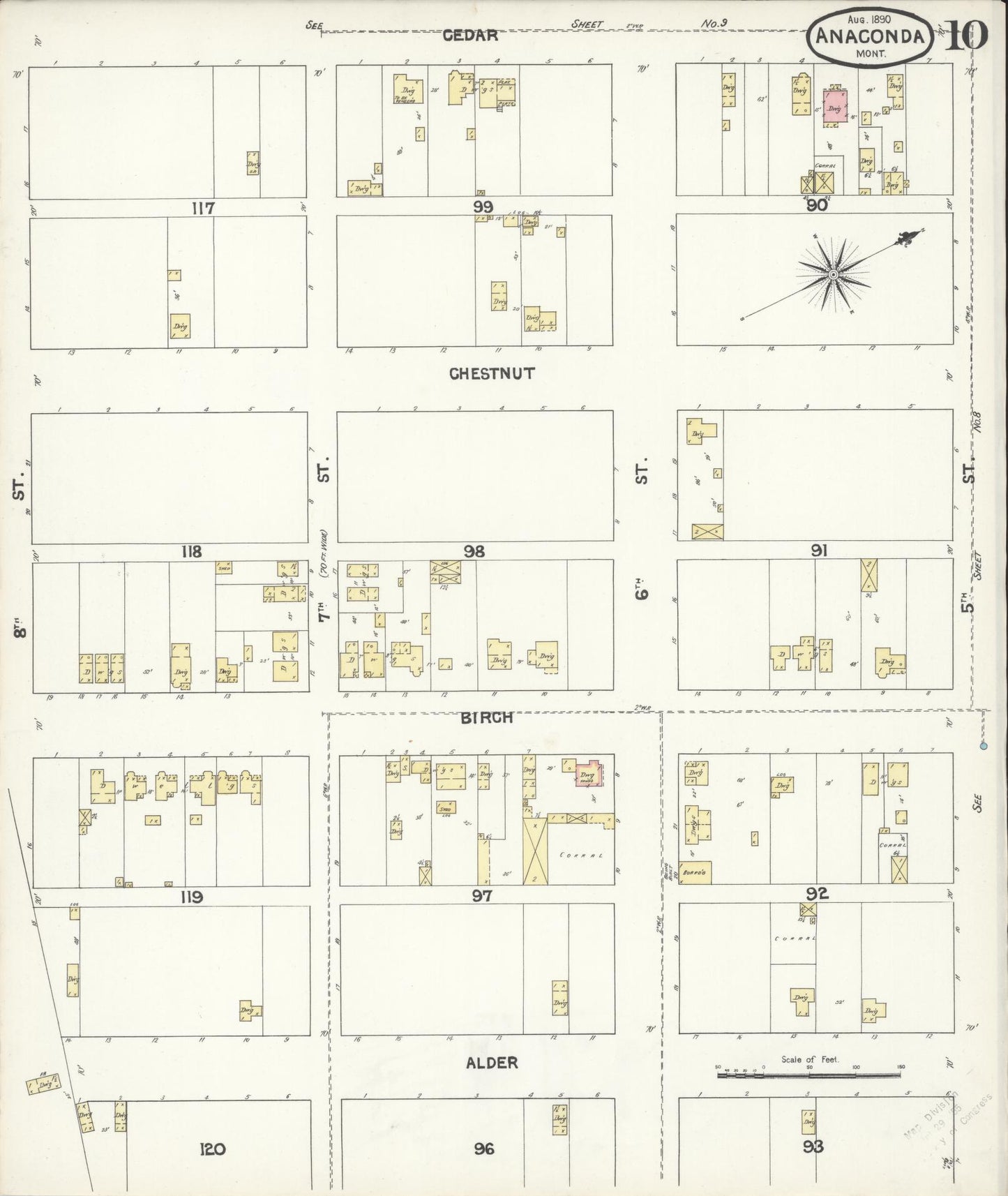 Sanborn Fire Insurance Map from Anaconda, Deer Lodge County, Montana (1890), Sheet #0010 - Historic Sanborn Fire Insurance Map Print, vintage old map wall art, antique decor, genealogy gift, Montana Montana map