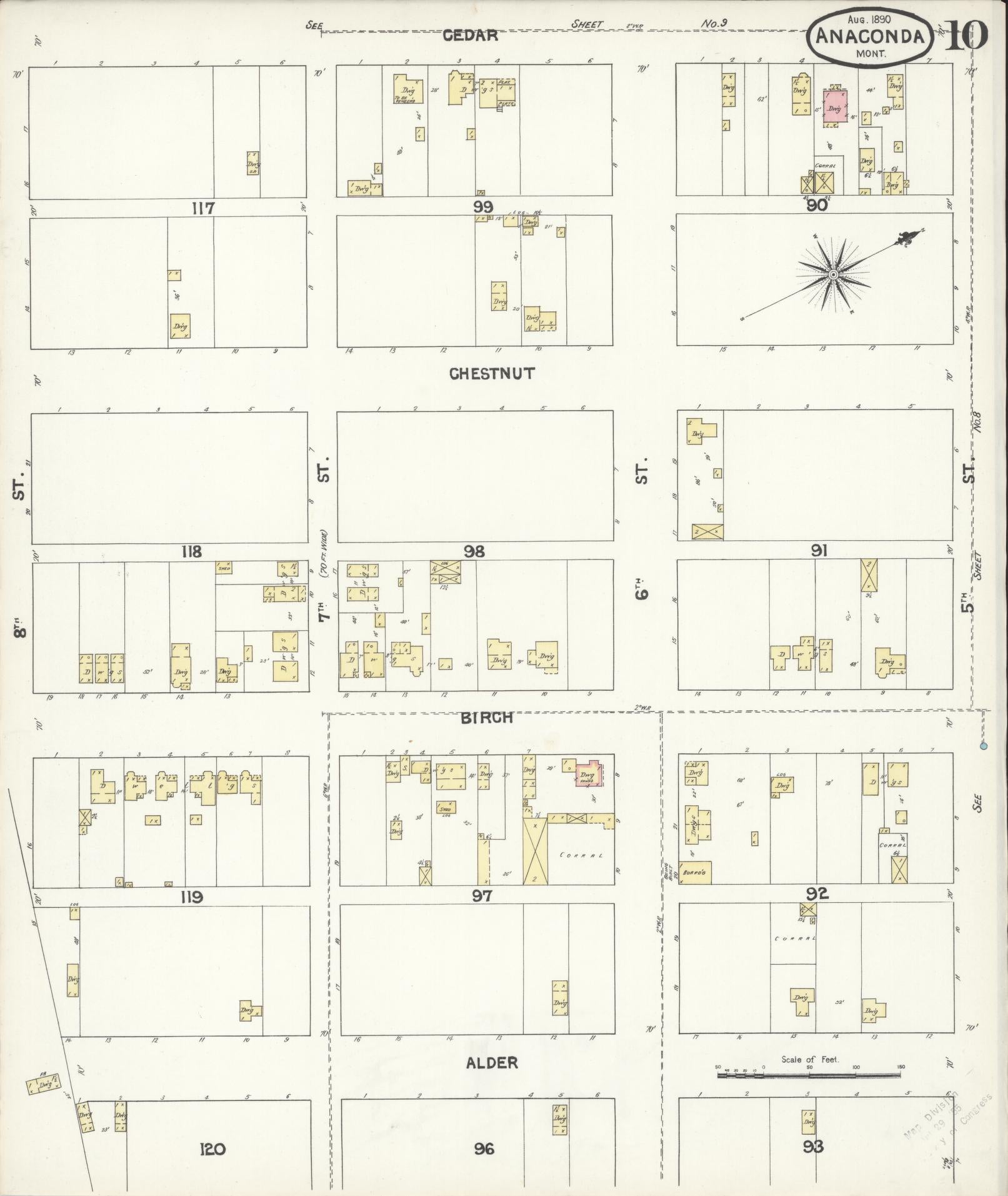 Sanborn Fire Insurance Map from Anaconda, Deer Lodge County, Montana (1890), Sheet #0010 - Historic Sanborn Fire Insurance Map Print, vintage old map wall art, antique decor, genealogy gift, Montana Montana map
