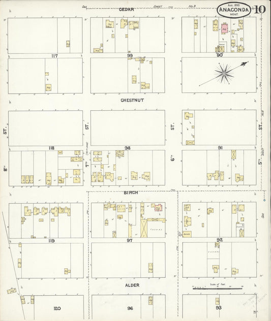 Sanborn Fire Insurance Map from Anaconda, Deer Lodge County, Montana (1890), Sheet #0010 - Historic Sanborn Fire Insurance Map Print, vintage old map wall art, antique decor, genealogy gift, Montana Montana map