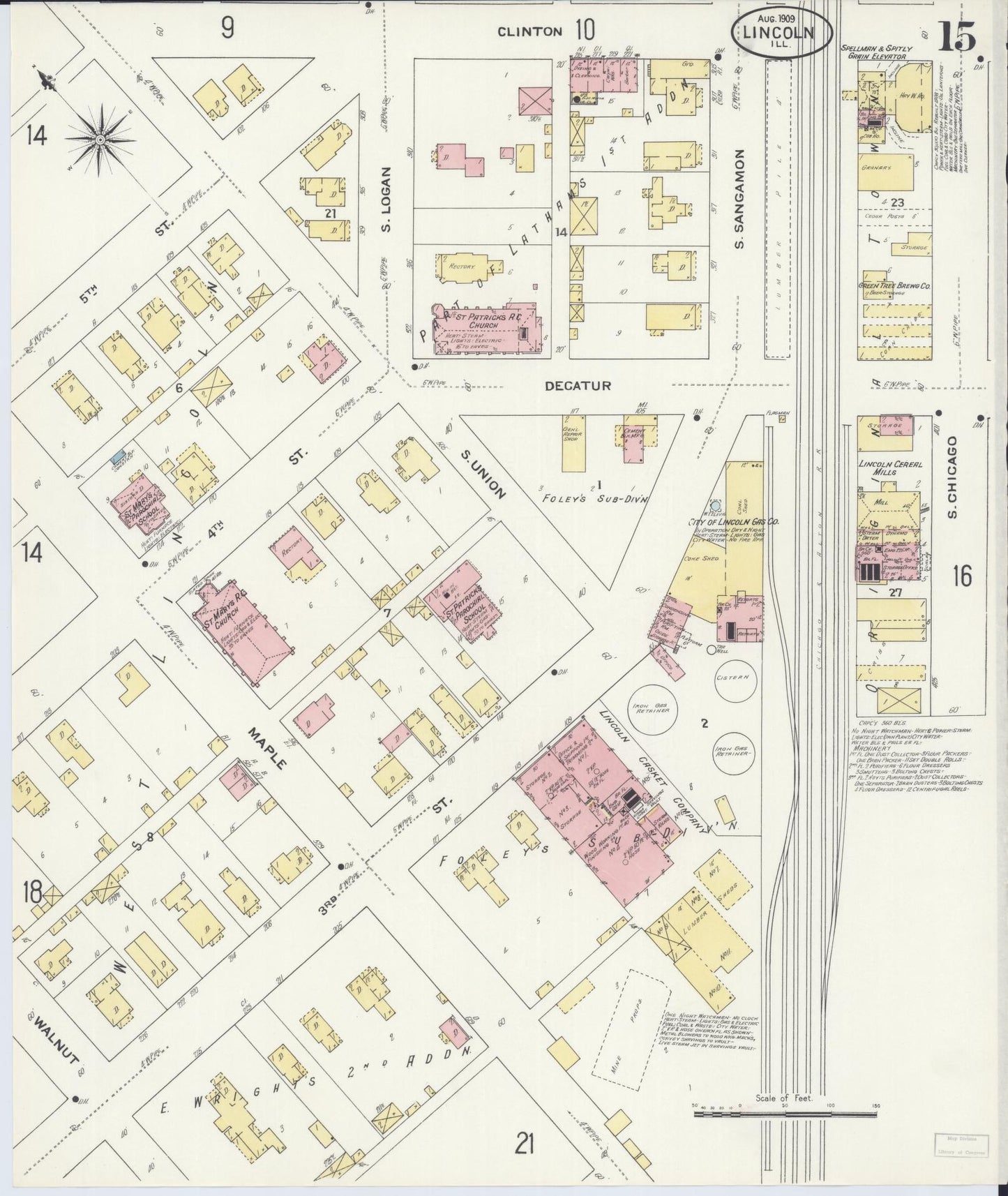 Sanborn Fire Insurance Map from Lincoln, Logan County, Illinois (1909), Sheet #0015 - Complete Map Set gallery image, historic Sanborn map, vintage wall art, Illinois Illinois