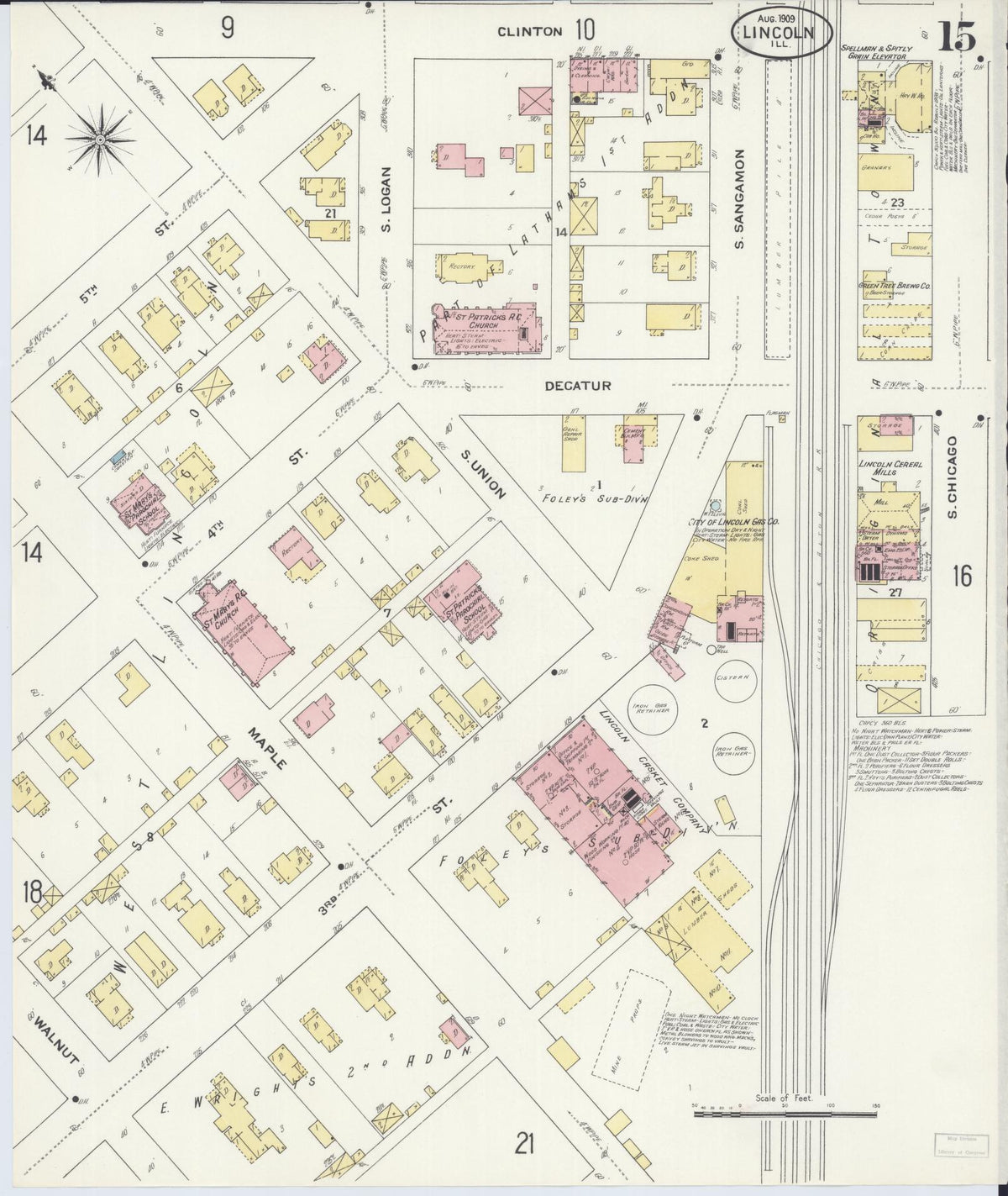 Sanborn Fire Insurance Map from Lincoln, Logan County, Illinois (1909), Sheet #0015 - Complete Map Set gallery image, historic Sanborn map, vintage wall art, Illinois Illinois