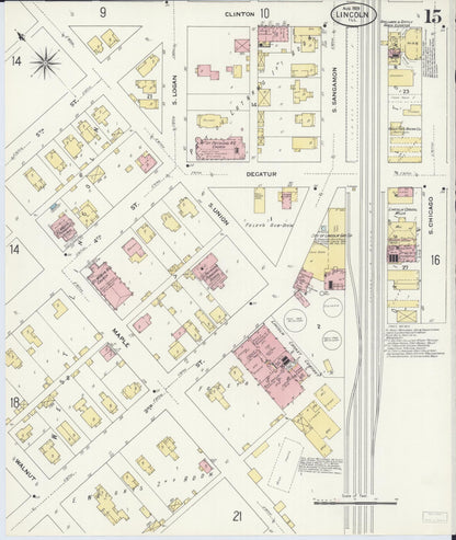 Sanborn Fire Insurance Map from Lincoln, Logan County, Illinois (1909), Sheet #0015 - Complete Map Set gallery image, historic Sanborn map, vintage wall art, Illinois Illinois