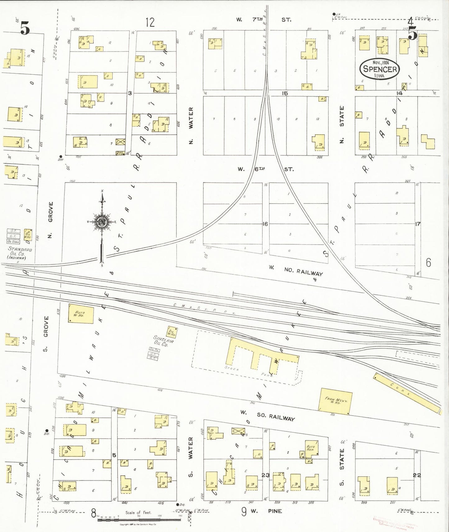 Sanborn Fire Insurance Map from Spencer, Clay County, Iowa (1924), Sheet #0005 - Historic Sanborn Fire Insurance Map Print, vintage old map wall art