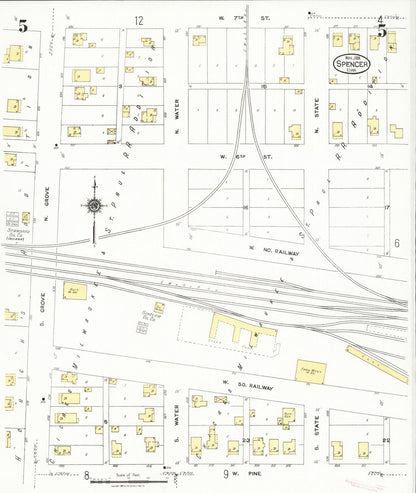 Sanborn Fire Insurance Map from Spencer, Clay County, Iowa (1924), Sheet #0005 - Historic Sanborn Fire Insurance Map Print, vintage old map wall art