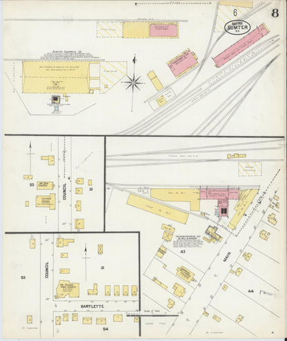 Sanborn Fire Insurance Map from Sumter, Sumter County, South Carolina (1902), Sheet #0008 - Complete Map Set gallery image, historic Sanborn map, vintage wall art, South Carolina South Carolina
