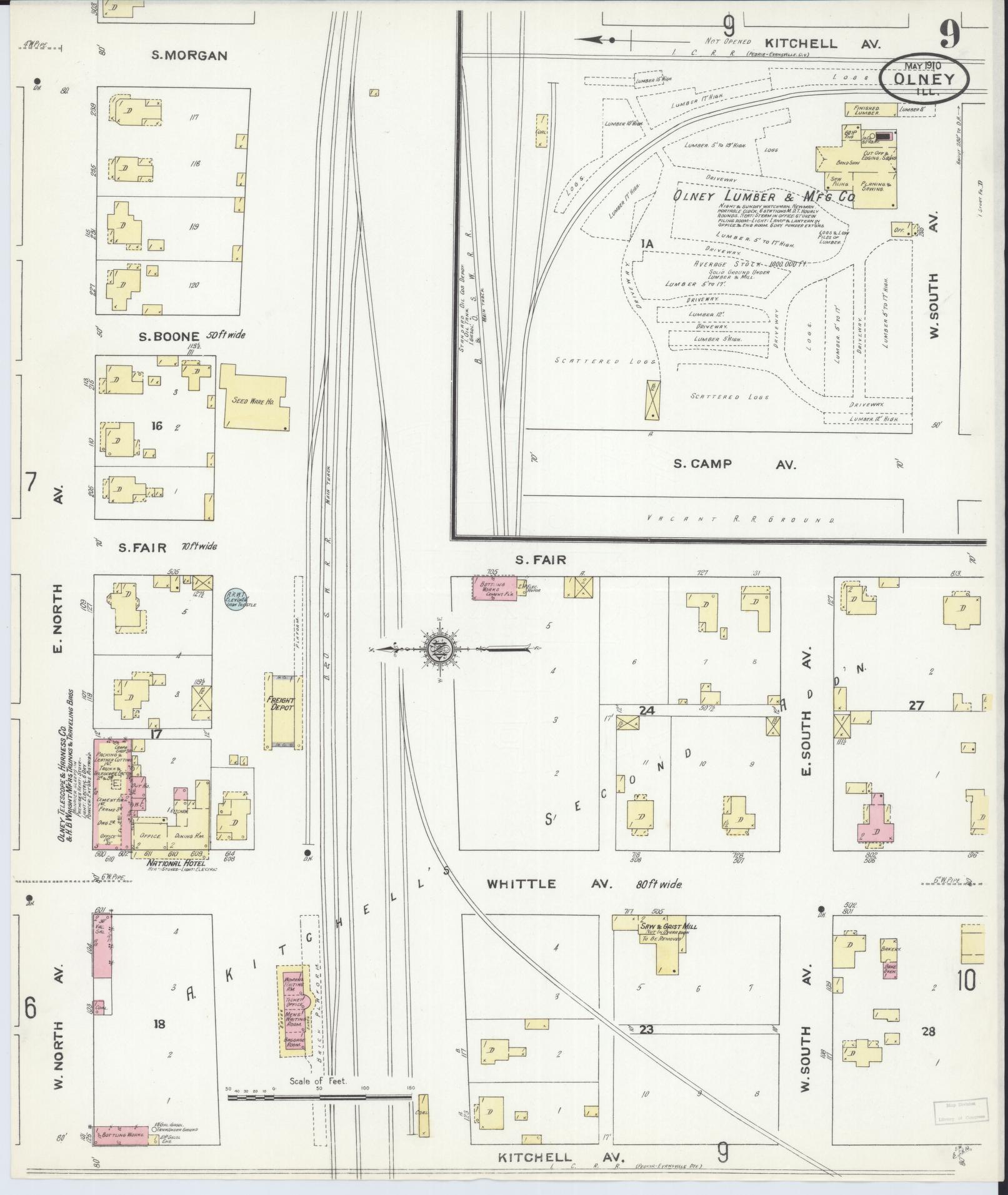 Sanborn Fire Insurance Map from Olney, Richland County, Illinois (1910), Sheet #0009 - Complete Map Set gallery image, historic Sanborn map, vintage wall art, Illinois Illinois