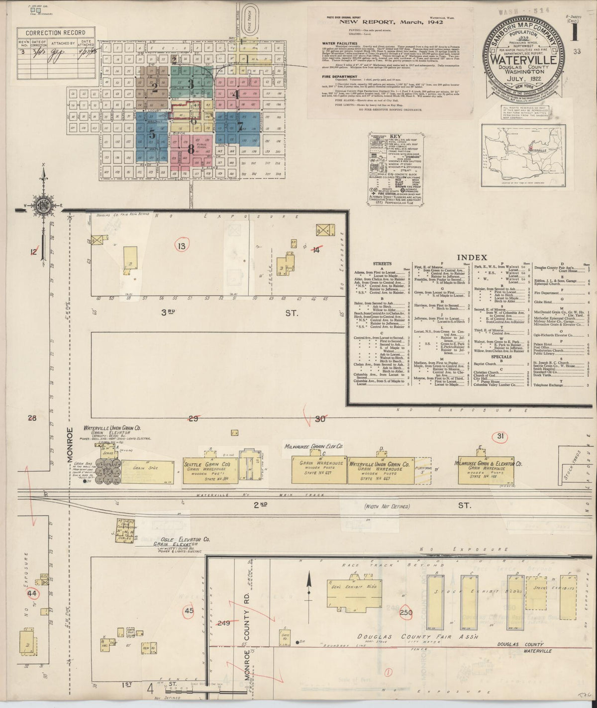 Sanborn Fire Insurance Map from Waterville, Douglas County, Washington (1942), Sheet #0001 - Historic Sanborn Fire Insurance Map Print, vintage old map wall art, antique decor, genealogy gift, Washington Washington map