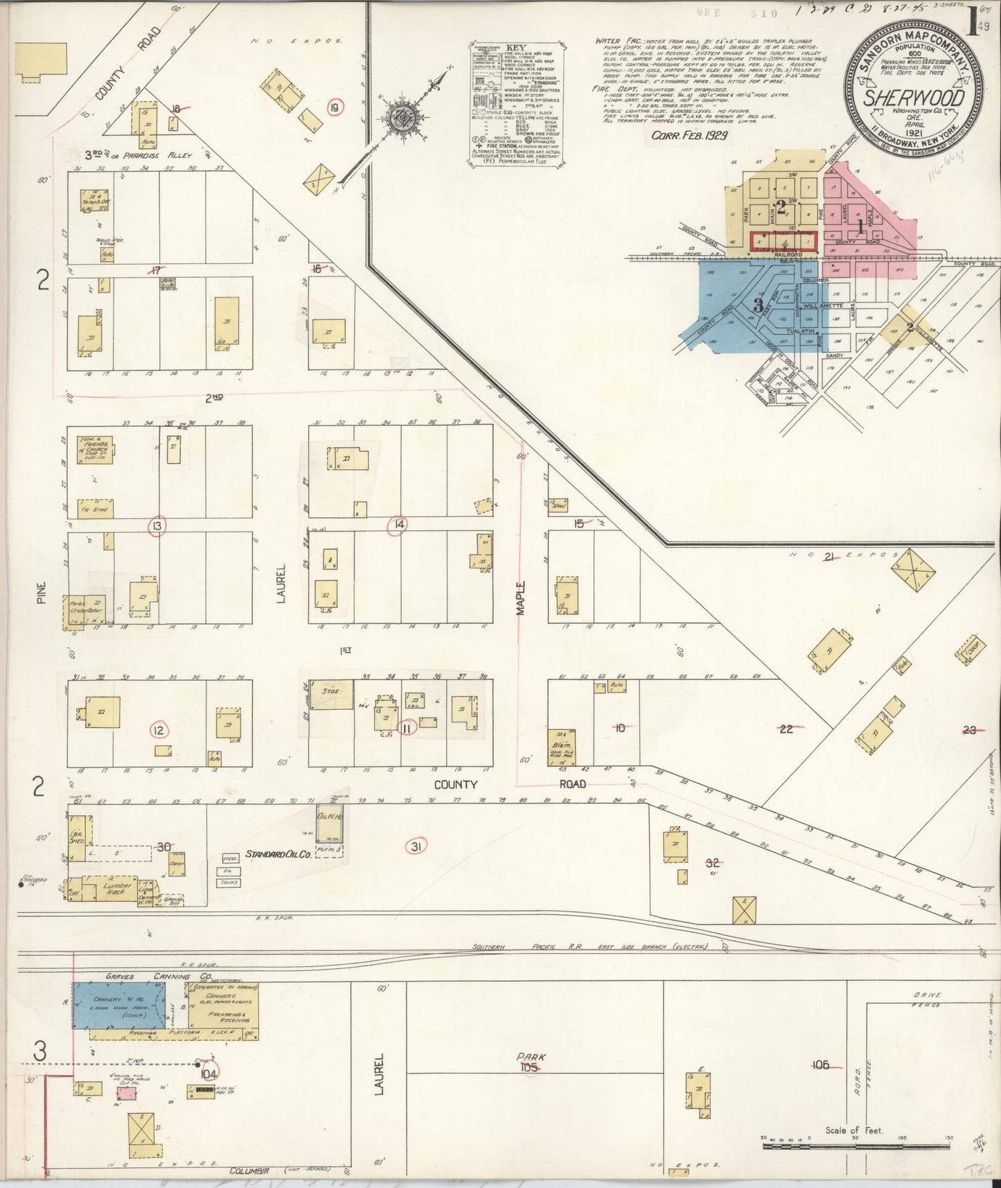 Sanborn Fire Insurance Map from Sherwood, Washington County, Oregon (1929), Sheet #0001 - Complete Map Set gallery image, historic Sanborn map, vintage wall art, Oregon Oregon