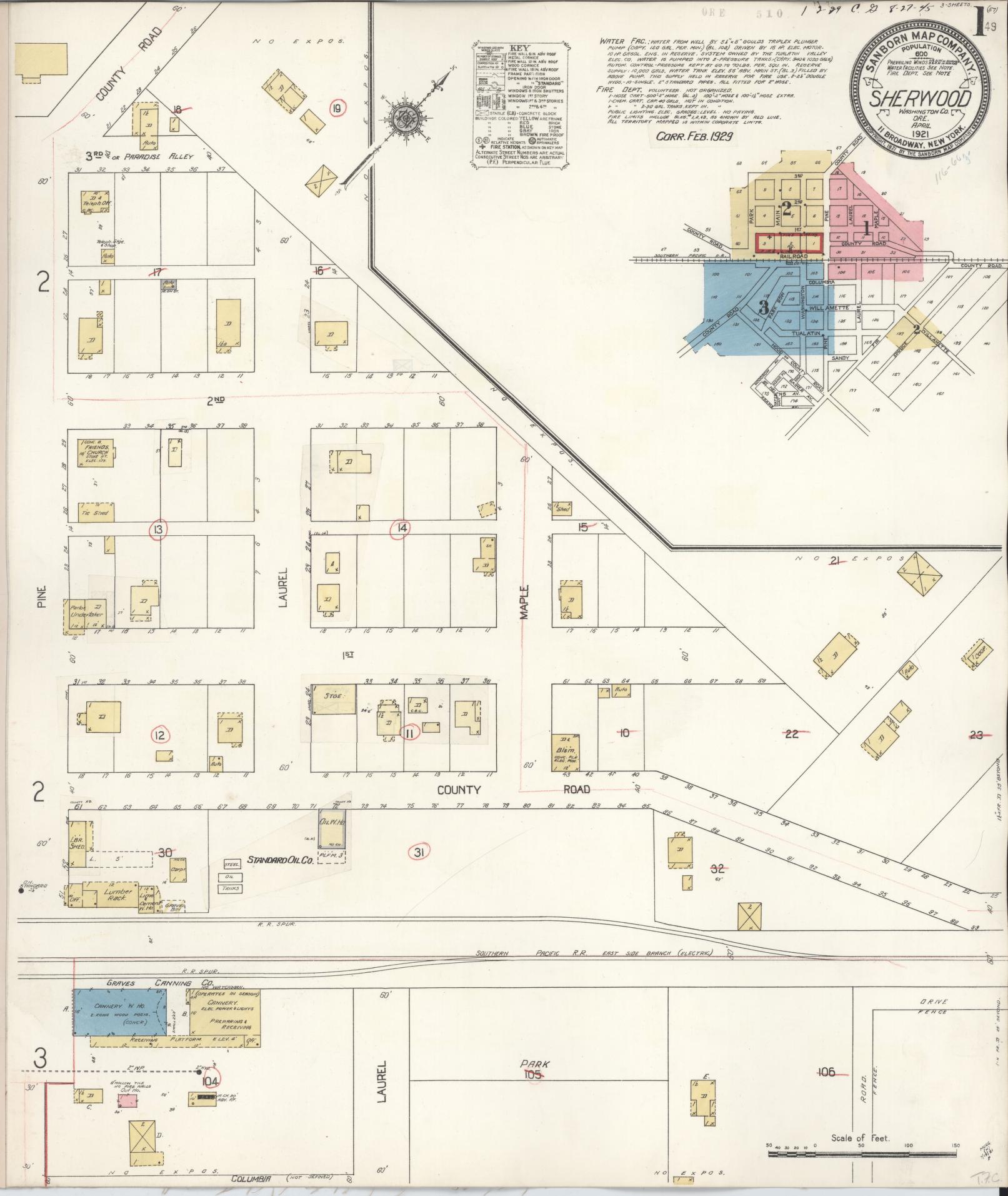 Sanborn Fire Insurance Map from Sherwood, Washington County, Oregon (1929), Sheet #0001 - Complete Map Set gallery image, historic Sanborn map, vintage wall art, Oregon Oregon