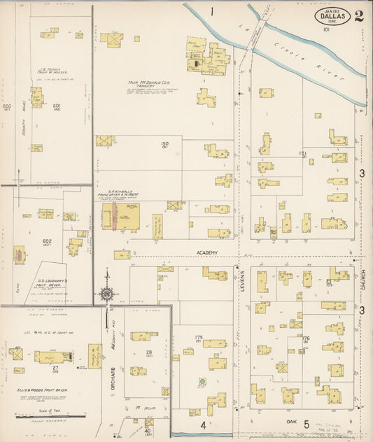 Sanborn Fire Insurance Map from Dallas, Polk County, Oregon (1913), Sheet #0002 - Historic Sanborn Fire Insurance Map Print, vintage old map wall art, antique decor, genealogy gift, Oregon Oregon map