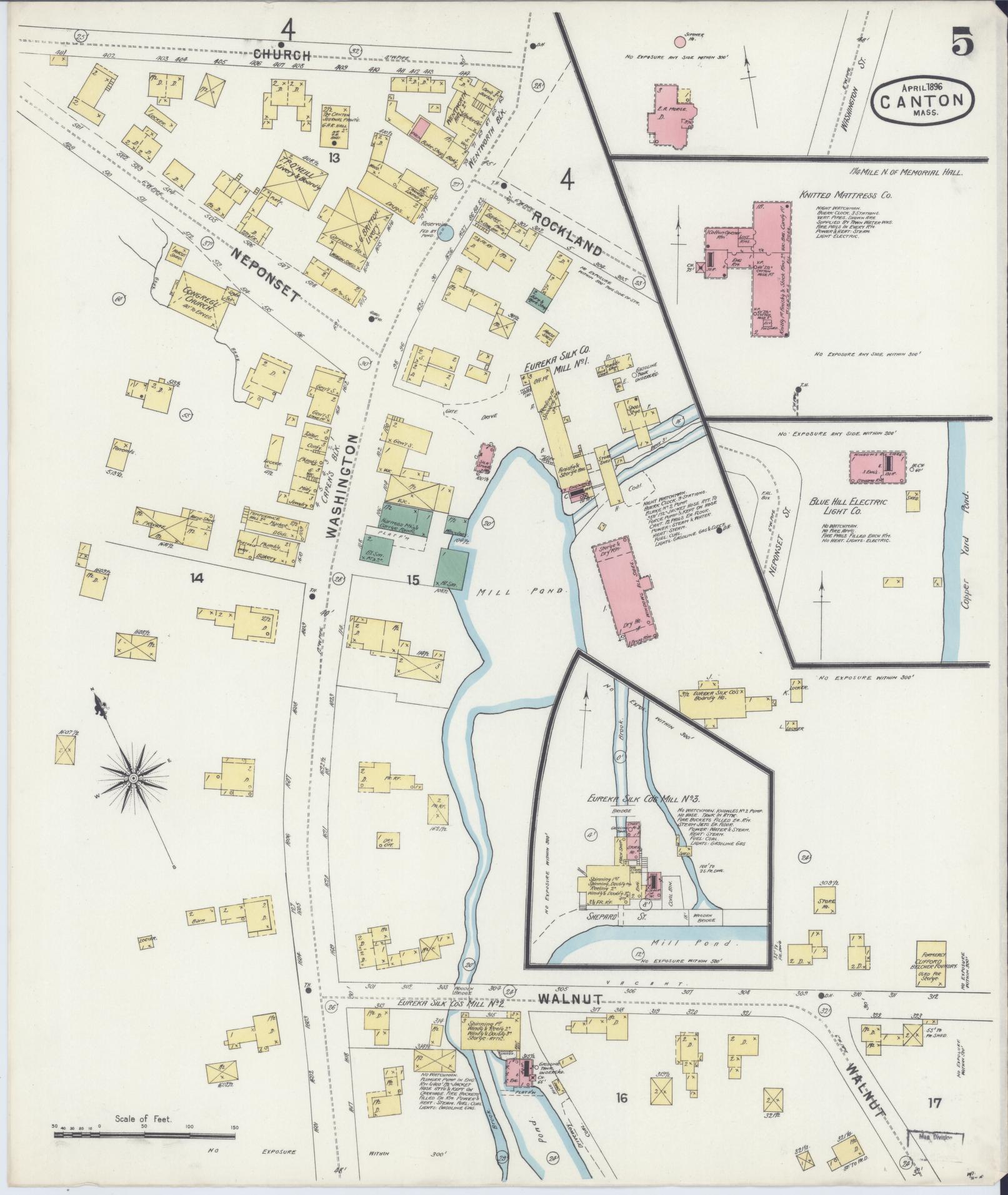 Sanborn Fire Insurance Map from Canton, Norfolk County, Massachusetts (1896), Sheet #0005 - Complete Map Set gallery image, historic Sanborn map, vintage wall art, Massachusetts Massachusetts