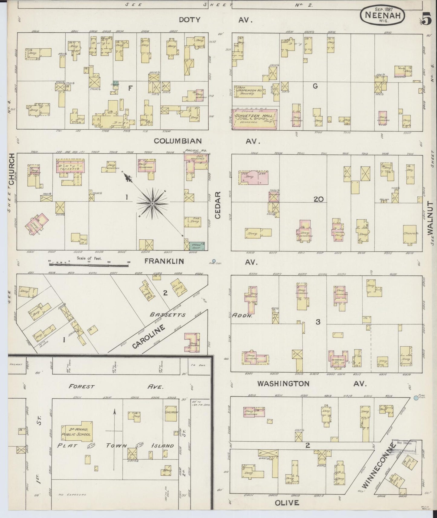 Sanborn Fire Insurance Map from Neenah, Winnebago County, Wisconsin (1887), Sheet #0005 - Complete Map Set gallery image, historic Sanborn map, vintage wall art, Wisconsin Wisconsin