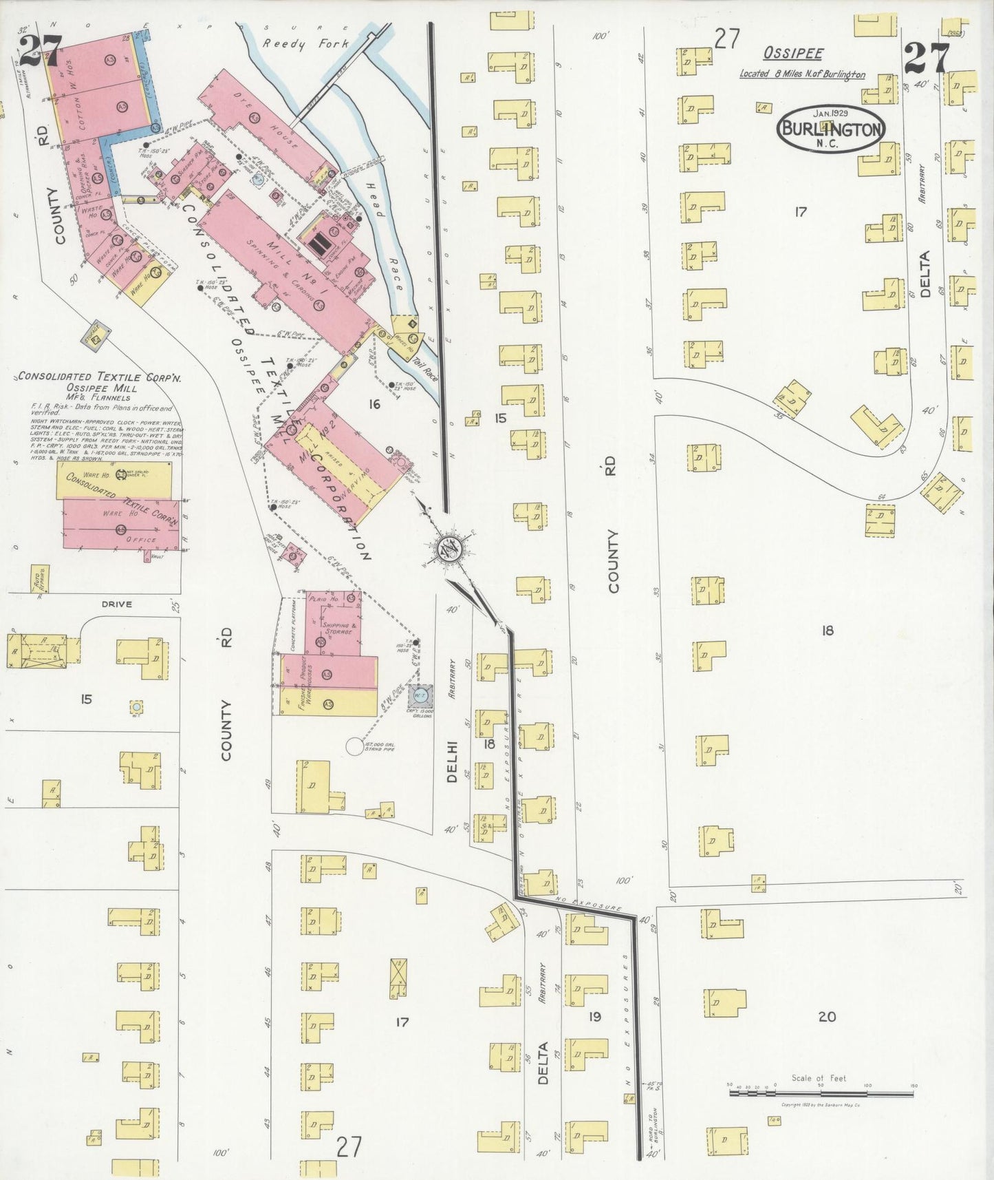 Sanborn Fire Insurance Map from Burlington, Alamance County, North Carolina (1929), Sheet #0027 - Complete Map Set gallery image, historic Sanborn map, vintage wall art, North Carolina North Carolina