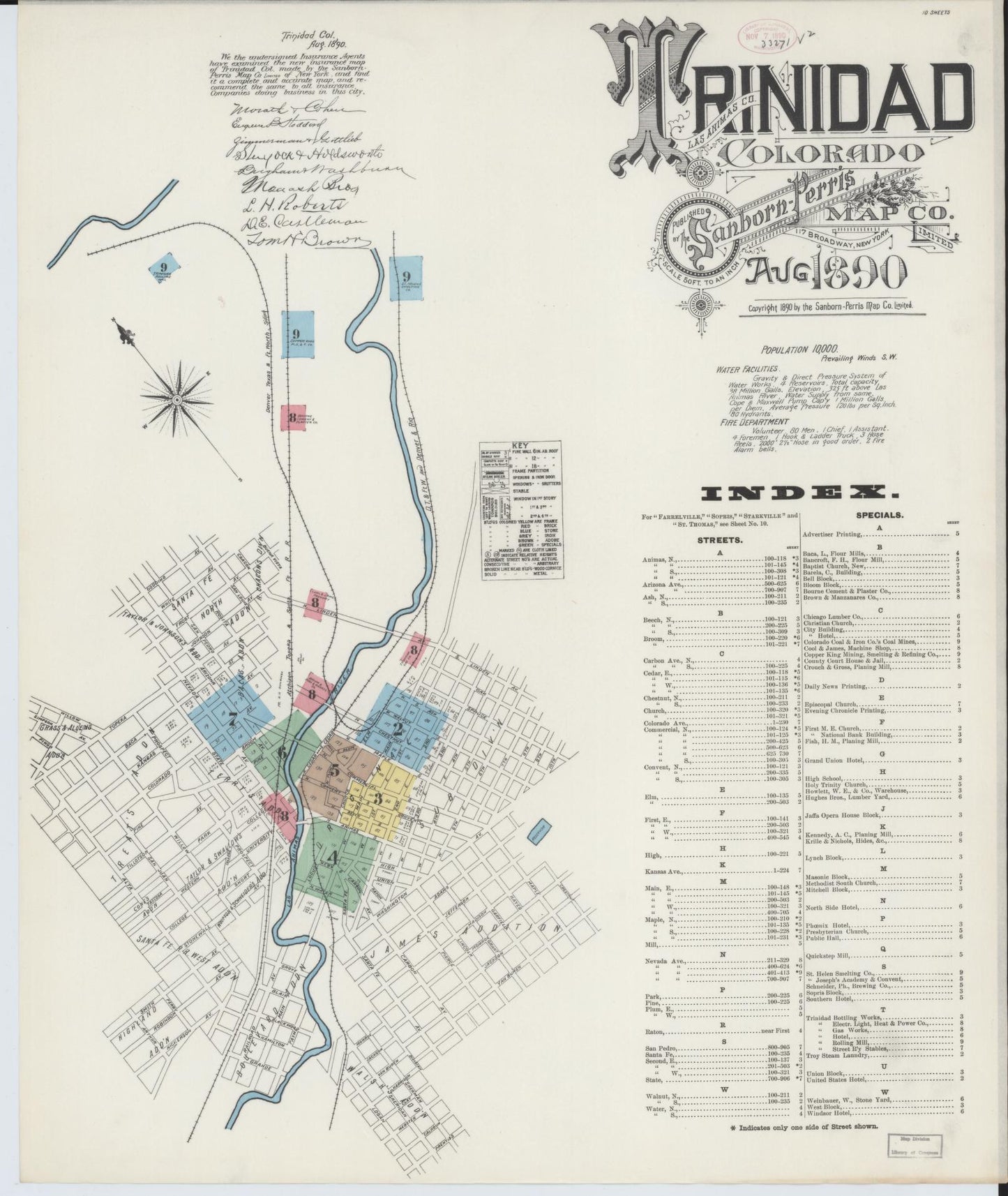 Sanborn Fire Insurance Map from Trinidad, Las Animas County, Colorado (1890), Sheet #0001 - Historic Sanborn Fire Insurance Map Print, vintage old map wall art, antique decor, genealogy gift, Colorado Colorado map