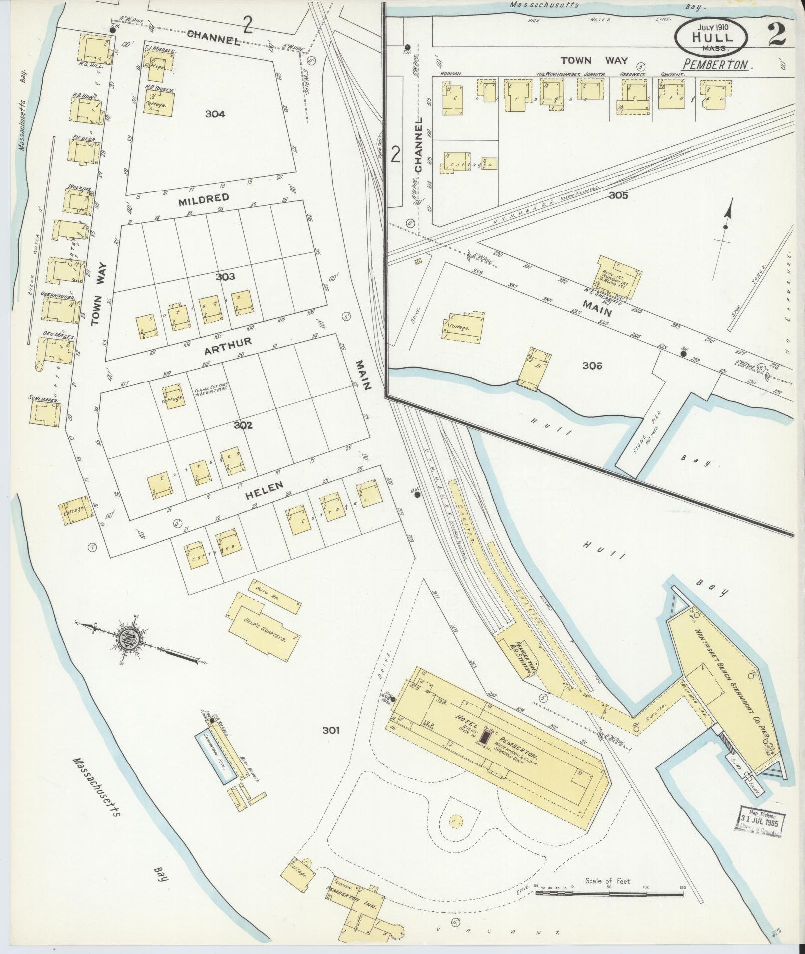Sanborn Fire Insurance Map from Hull, Plymouth County, Massachusetts (1910), Sheet #0002 - Complete Map Set gallery image, historic Sanborn map, vintage wall art, Massachusetts Massachusetts