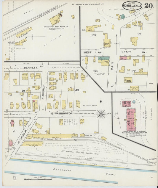 Sanborn Fire Insurance Map from Hornell, Steuben County, New York (1893), Sheet #0020 - Historic Sanborn Fire Insurance Map Print, vintage old map wall art, antique decor, genealogy gift, New York New York map