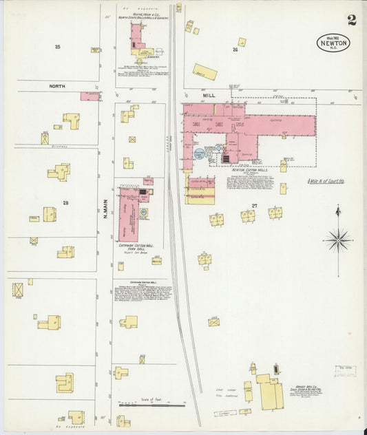 Sanborn Fire Insurance Map from Newton, Catawba County, North Carolina (1902), Sheet #0002 - Historic Sanborn Fire Insurance Map Print, vintage old map wall art, antique decor, genealogy gift, North Carolina North Carolina map