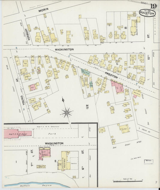 Sanborn Fire Insurance Map from Houston, Harris County, Texas (1890), Sheet #0019 - Historic Sanborn Fire Insurance Map Print, vintage old map wall art, antique decor, genealogy gift, Texas Texas map