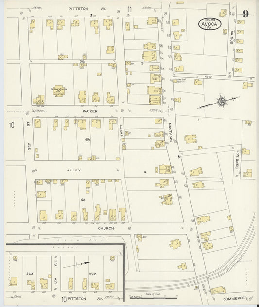 Sanborn Fire Insurance Map from Avoca, Luzerne County, Pennsylvania (1913), Sheet #0009 - Historic Sanborn Fire Insurance Map Print, vintage old map wall art, antique decor, genealogy gift, Pennsylvania Pennsylvania map