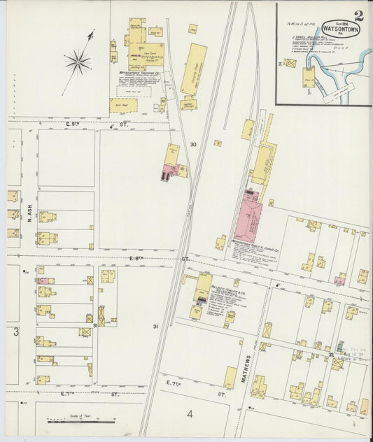 Sanborn Fire Insurance Map from Watsontown, Northumberland County, Pennsylvania (1896), Sheet #0002 - Historic Sanborn Fire Insurance Map Print, vintage old map wall art, antique decor, genealogy gift, Pennsylvania Pennsylvania map