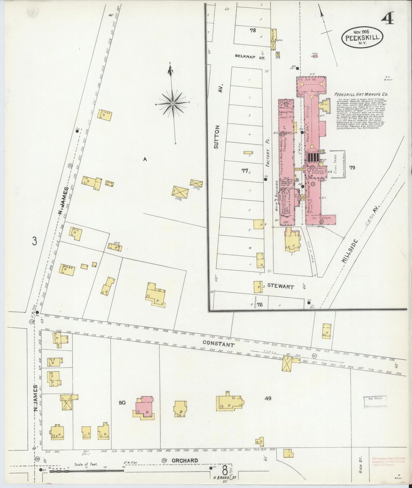 Sanborn Fire Insurance Map from Peekskill, Westchester County, New York (1905), Sheet #0004 - Complete Map Set gallery image, historic Sanborn map, vintage wall art, New York New York