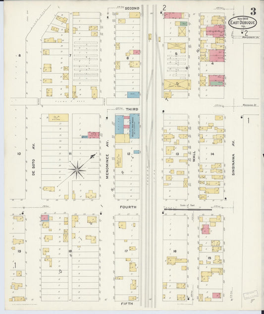 Sanborn Fire Insurance Map from East Dubuque, Jo Daviess County, Illinois (1908), Sheet #0003 - Historic Sanborn Fire Insurance Map Print, vintage old map wall art, antique decor, genealogy gift, Illinois Illinois map